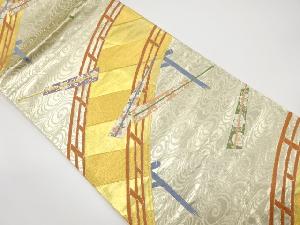 流水に橋・扇模様織り出し袋帯